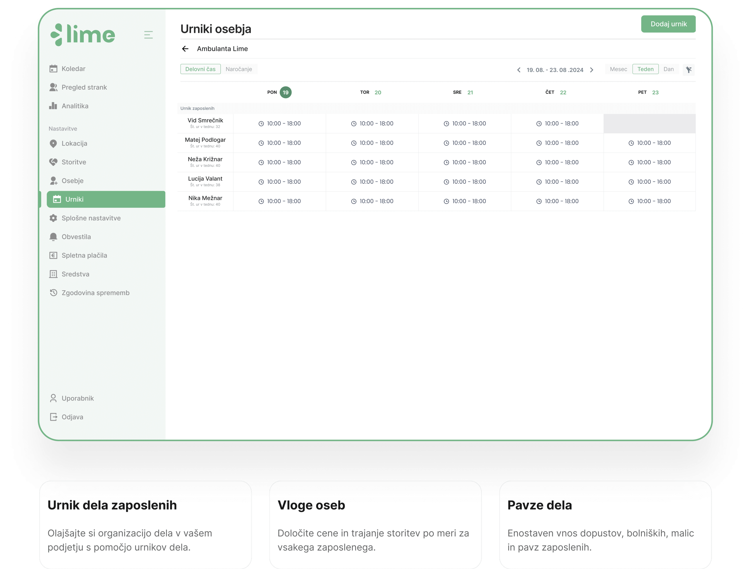 lime booking - naročanje na termine - spletno naročanje - sistem za naročanje - avtomatsko obveščanje - urnik