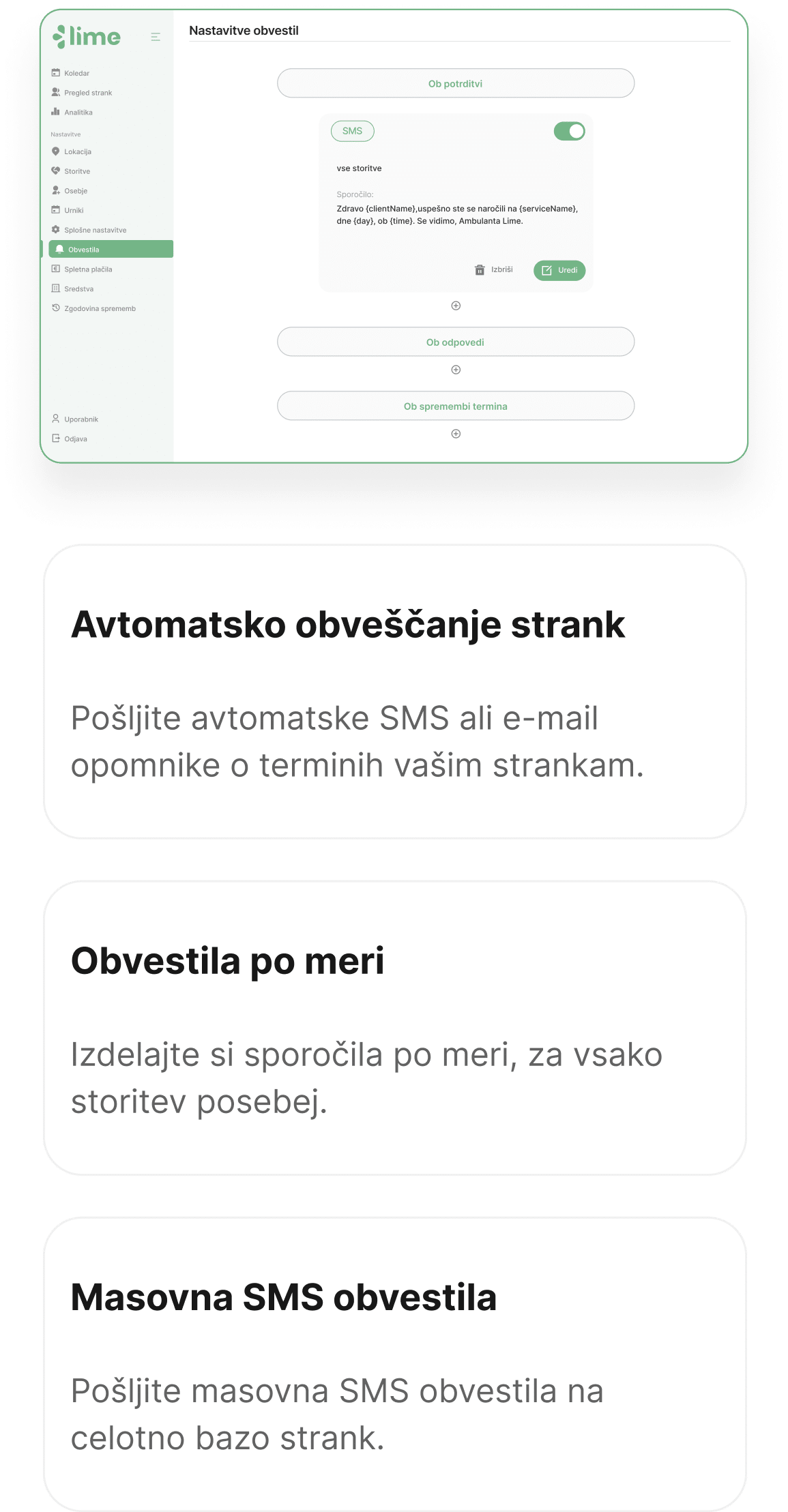 lime booking - naročanje na termine - spletno naročanje - sistem za naročanje - avtomatsko obveščanje - sms obvestila