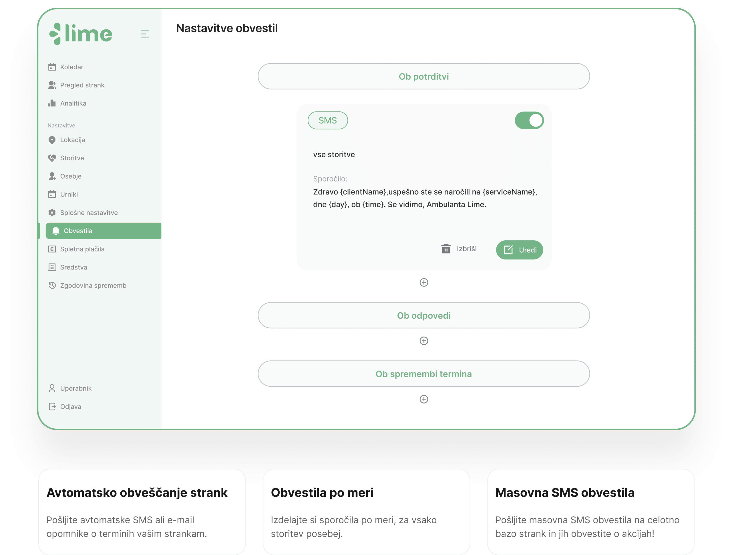 lime booking - naročanje na termine - spletno naročanje - sistem za naročanje - avtomatsko obveščanje - obvestila